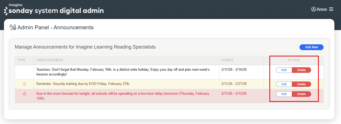 edit and delete buttons in the announcement's action column.png