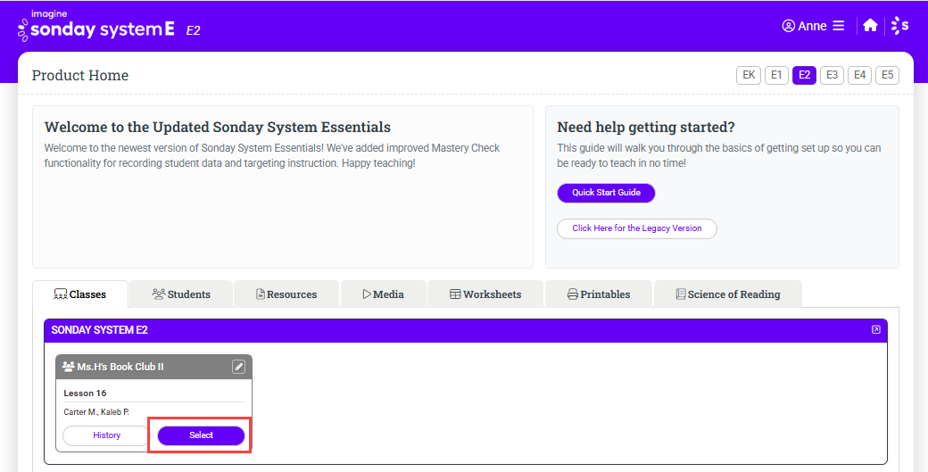 select E2 from class in Product Home.png